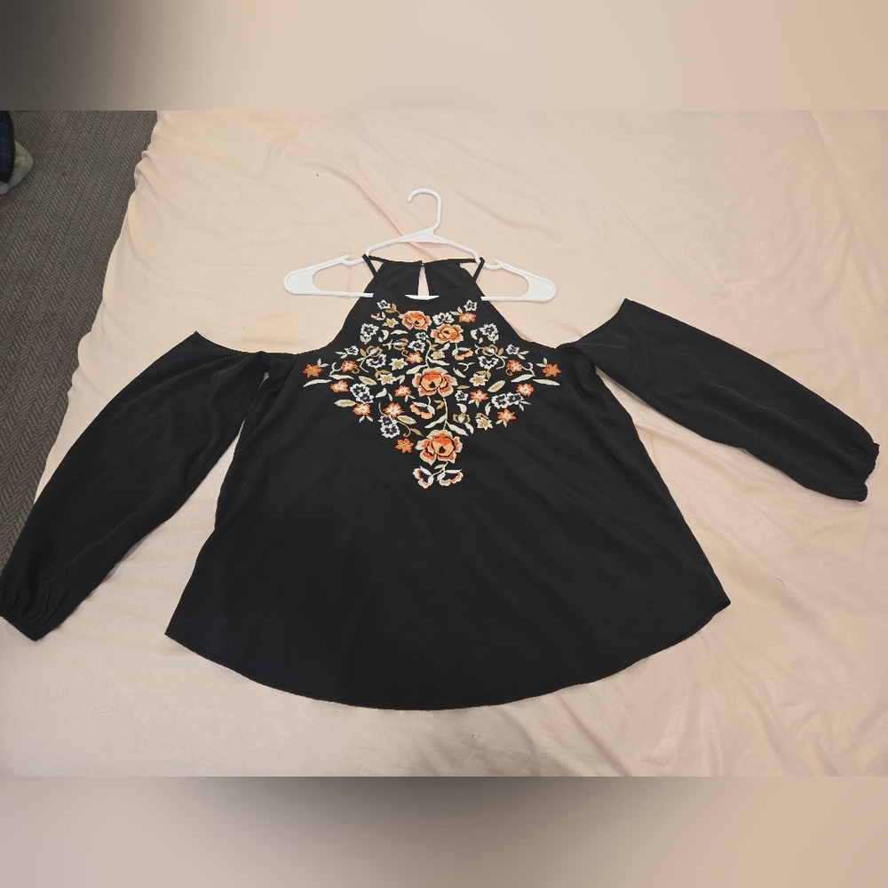 Multicolored Embellished Cut Out Long Sleeve Blouse - Picture 1 of 5